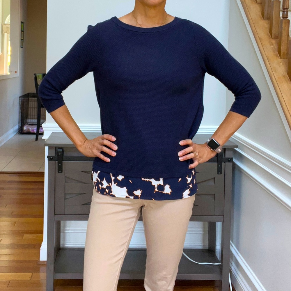 The Limited light knit sweater with faux undershirt